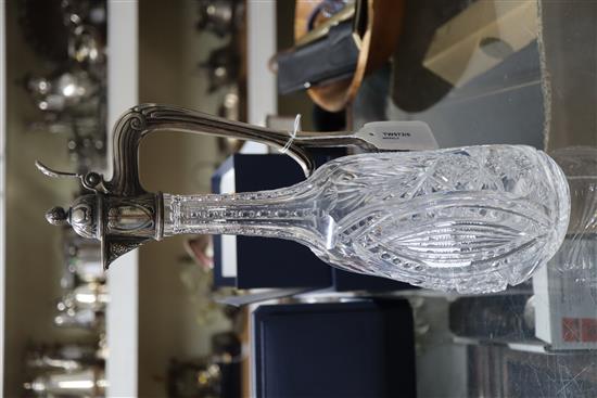 A Russian 84 zolotnik white metal mounted cut glass claret jug, 35.5cm.